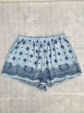 Sz 3X Julia by Love J Blue Paisley Shorts, Flowy Boho Western Bandana Print